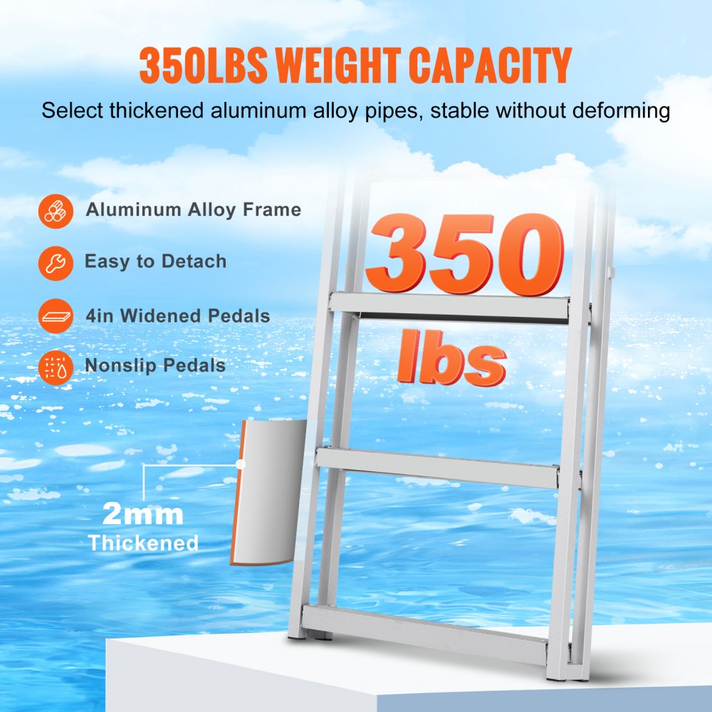 010760662237 - 5-Step Adjustable Dock Ladder: 66.9"-78.9" Aluminum, Non-Slip Steps
