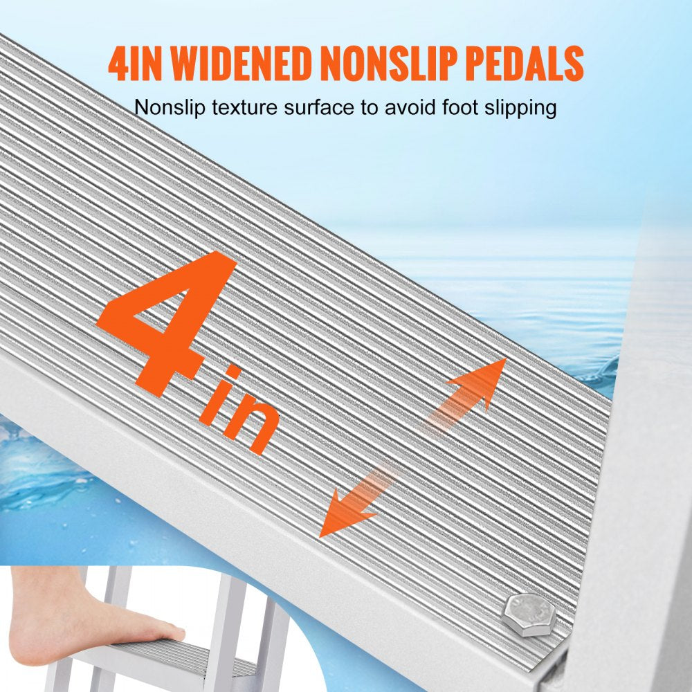 010760662237 - 5-Step Adjustable Dock Ladder: 66.9"-78.9" Aluminum, Non-Slip Steps