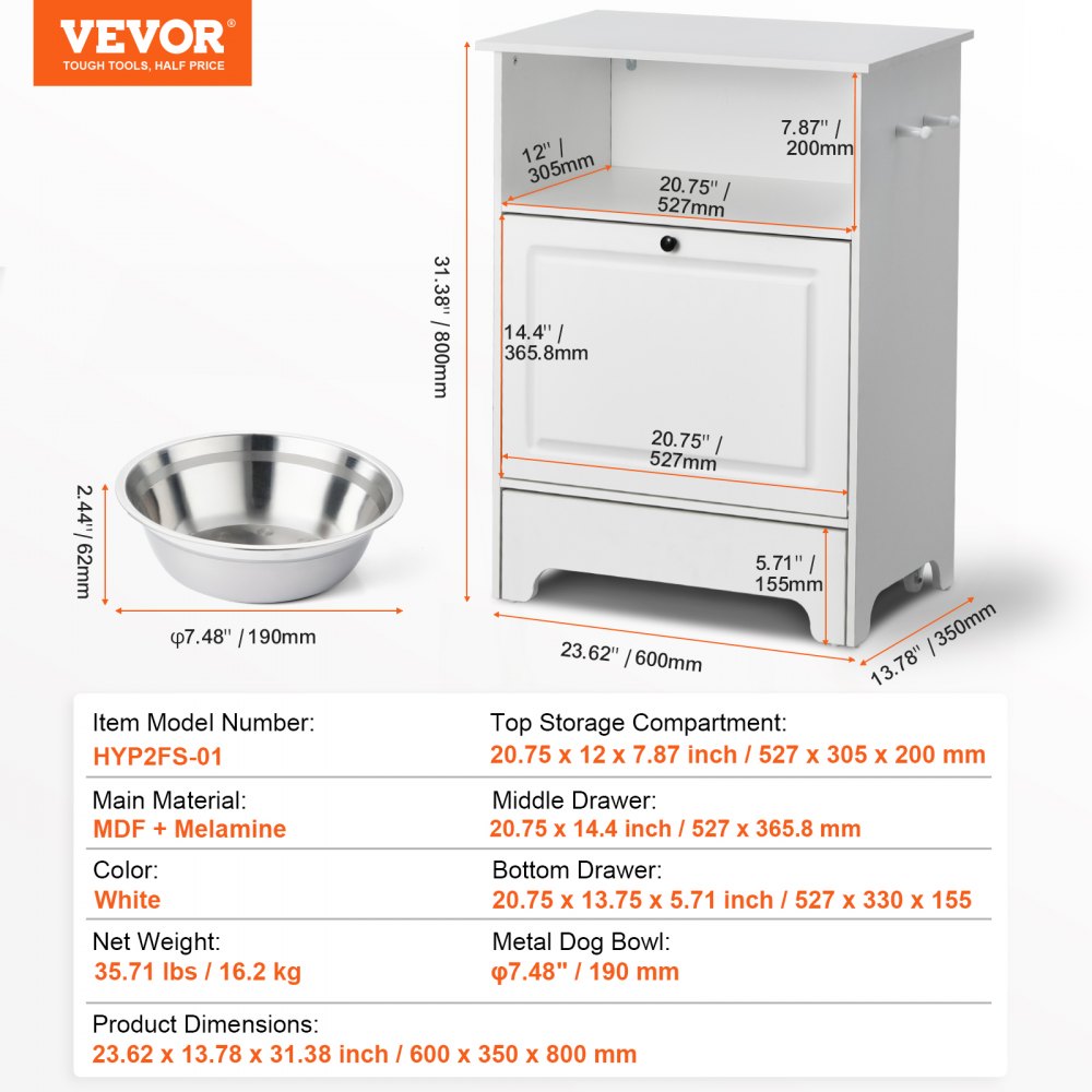 HYP2FS-01 - Elevated Pet Feeding Station with Storage & Anti-Tipping Design