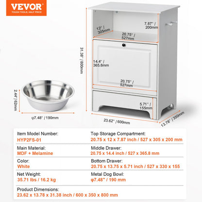 HYP2FS-01 - Elevated Pet Feeding Station with Storage & Anti-Tipping Design
