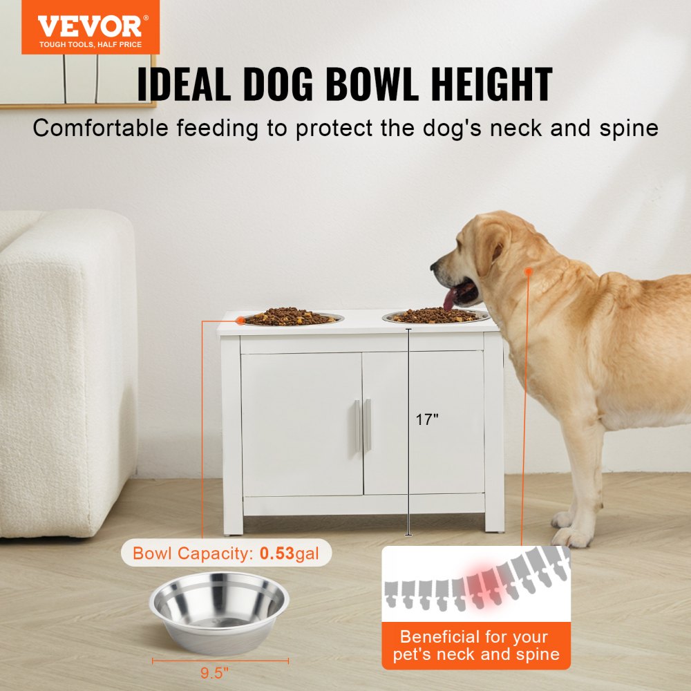 HYP2FS-02 - Modern Raised Dog Bowl Station with Storage Cabinet and Durable Design