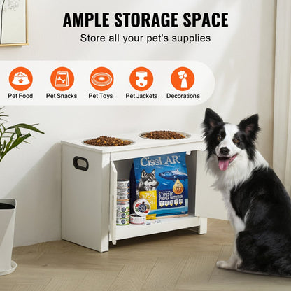 HYP2FS-02 - Modern Raised Dog Bowl Station with Storage Cabinet and Durable Design