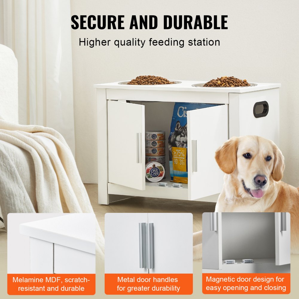 HYP2FS-02 - Modern Raised Dog Bowl Station with Storage Cabinet and Durable Design