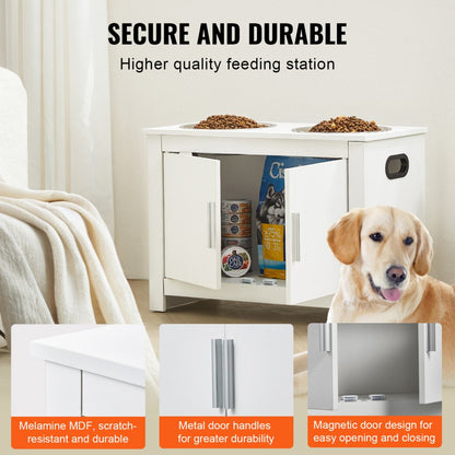 HYP2FS-02 - Modern Raised Dog Bowl Station with Storage Cabinet and Durable Design
