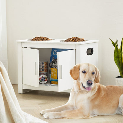 HYP2FS-02 - Modern Raised Dog Bowl Station with Storage Cabinet and Durable Design