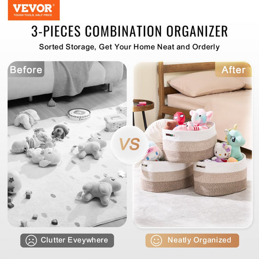 AB-056 - Set of 3 Durable Cotton Rope Baskets for Easy Organizing