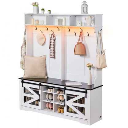 VVSC001 - White Hall Tree Bench with USB Light & Adjustable Hooks