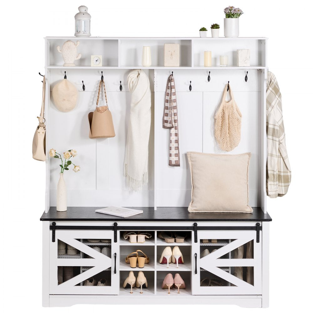 VVSC001 - White Hall Tree Bench with USB Light & Adjustable Hooks