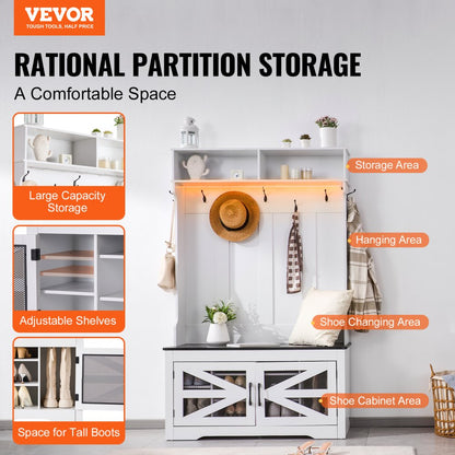 VVSC002 - Versatile 42" White Hall Tree with USB Light and Shoe Storage