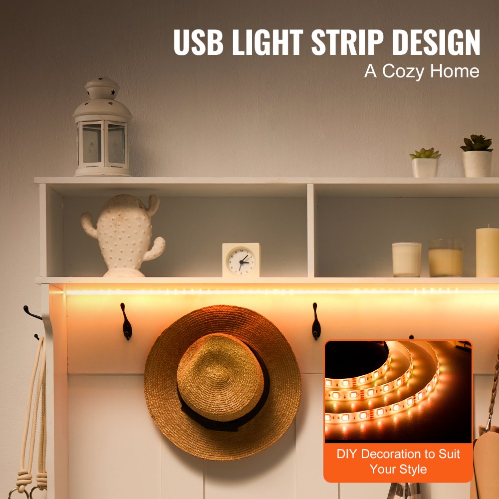 VVSC002 - Versatile 42" White Hall Tree with USB Light and Shoe Storage