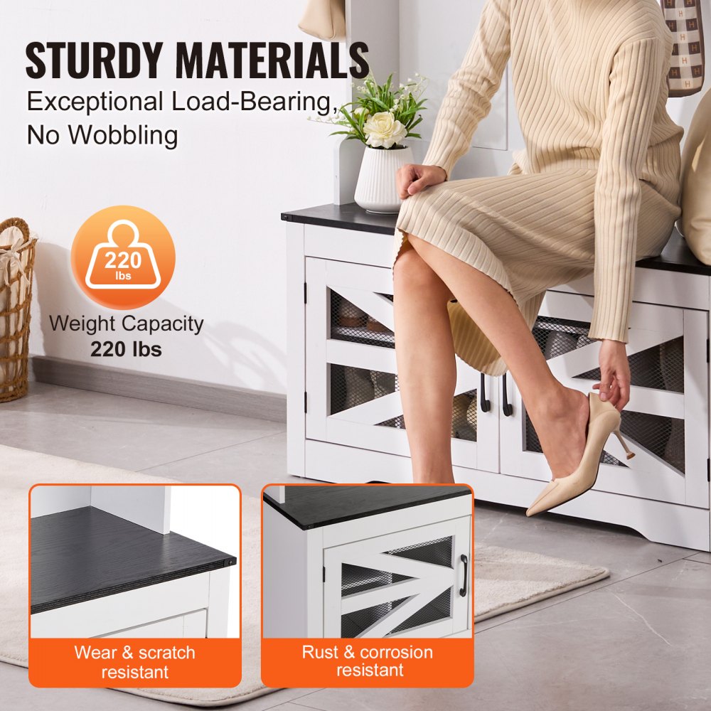 VVSC002 - Versatile 42" White Hall Tree with USB Light and Shoe Storage