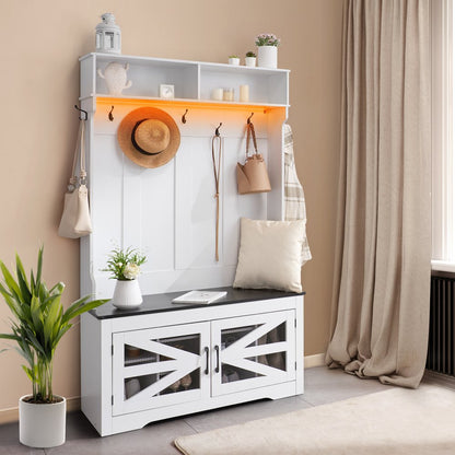 VVSC002 - Versatile 42" White Hall Tree with USB Light and Shoe Storage