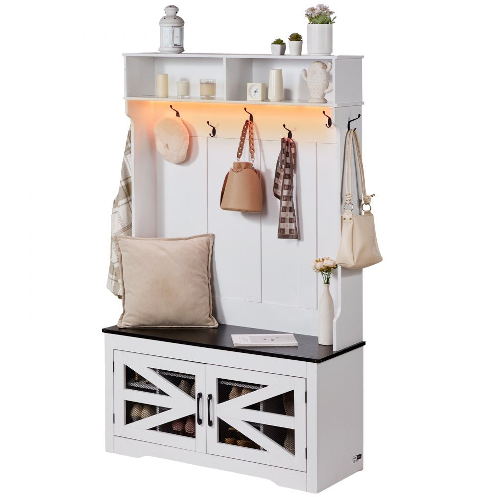 VVSC002 - Versatile 42" White Hall Tree with USB Light and Shoe Storage