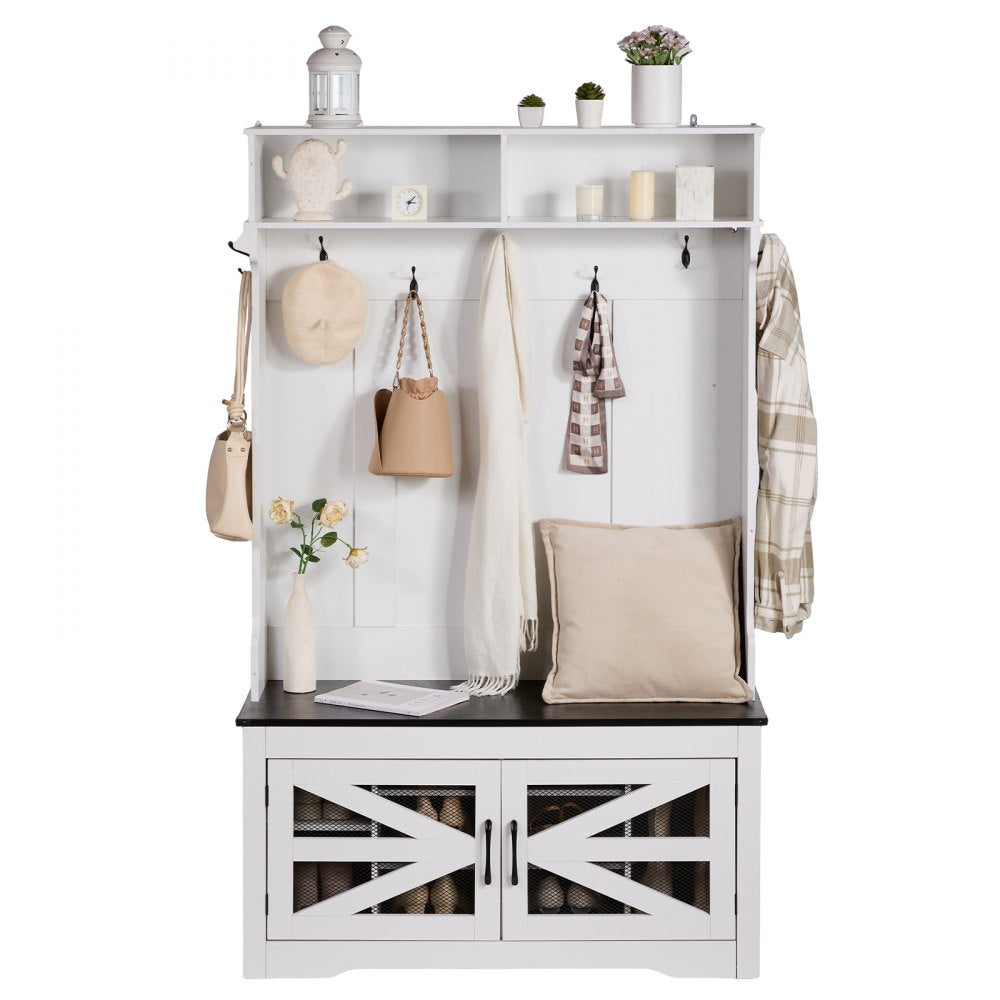 VVSC002 - Versatile 42" White Hall Tree with USB Light and Shoe Storage