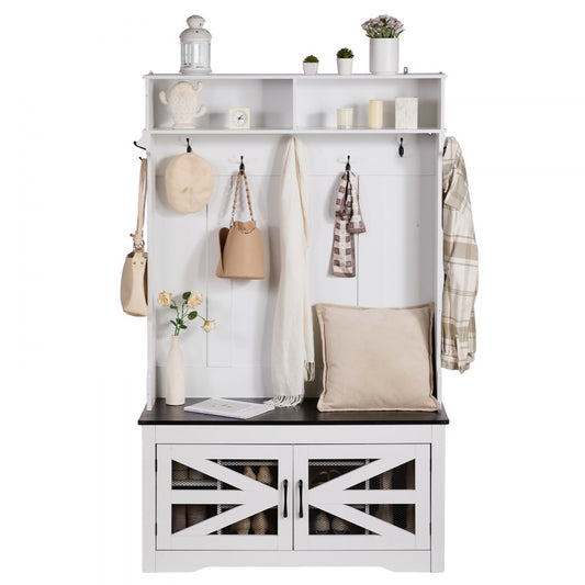 VVSC002 - Versatile 42" White Hall Tree with USB Light and Shoe Storage