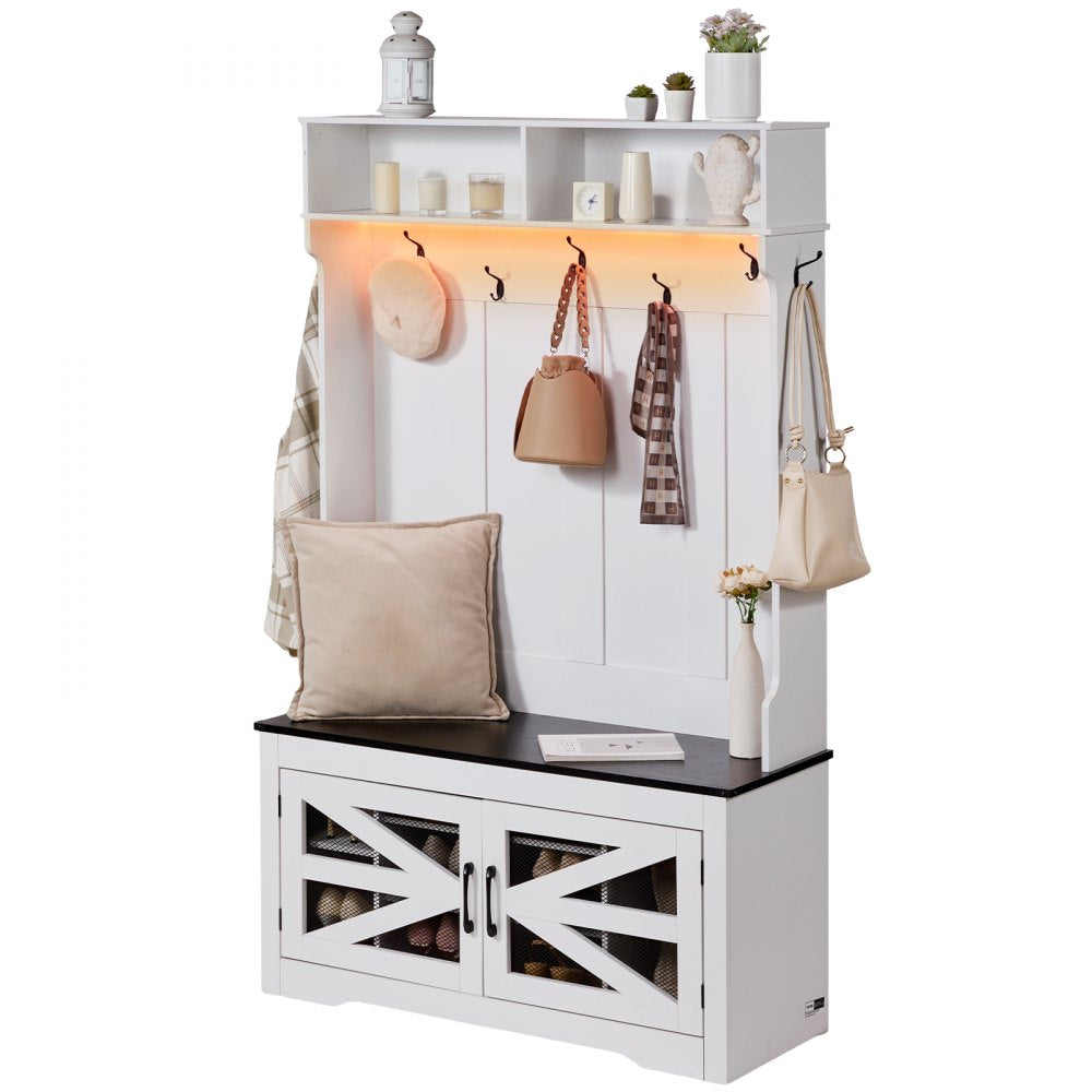 VVSC002 - Versatile 42" White Hall Tree with USB Light and Shoe Storage