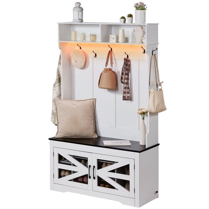 VVSC002 - Versatile 42" White Hall Tree with USB Light and Shoe Storage