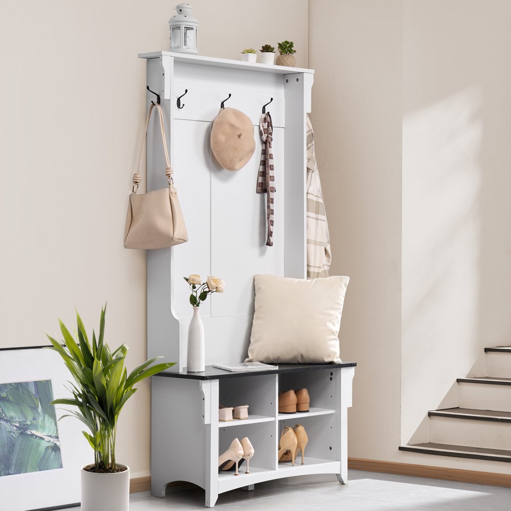 VVSC003 - Stylish Hall Tree Bench with Deep Compartments and Strong Metal Support