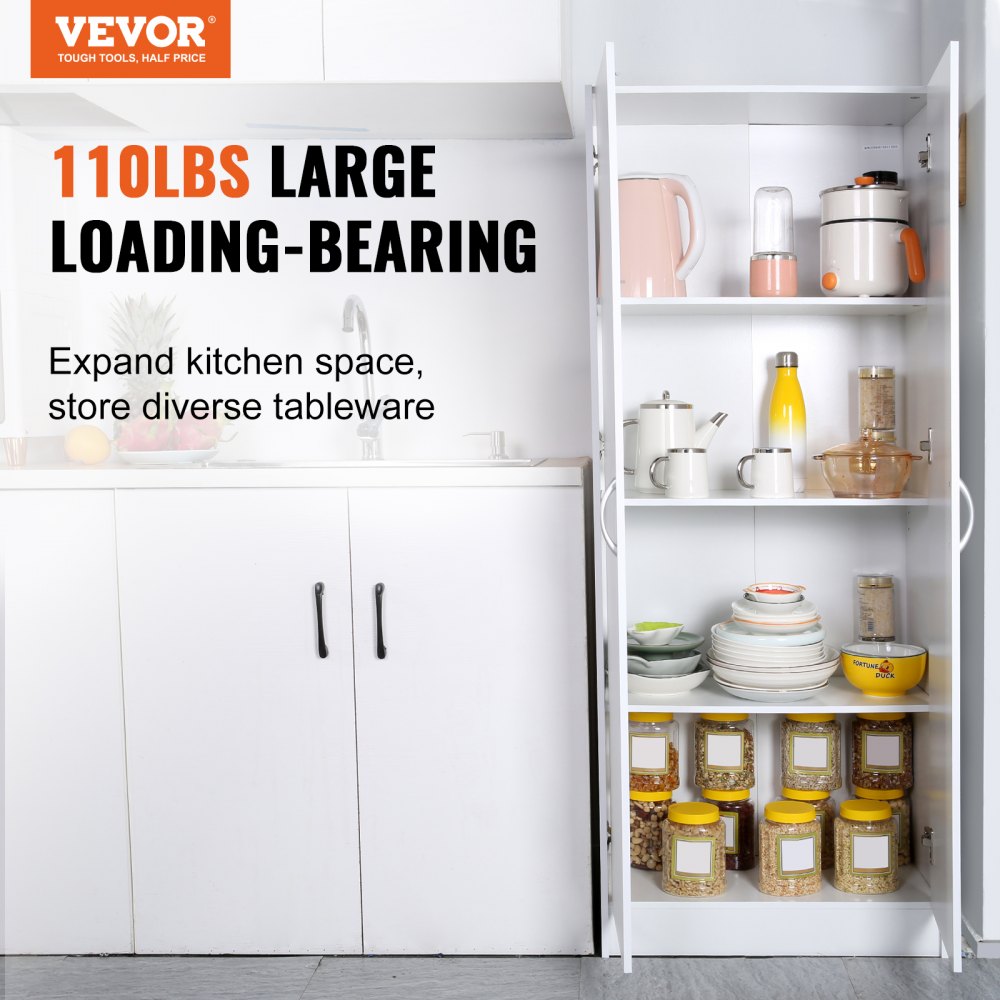 A02D.2056 - 60" Modern White Pantry Cabinet with Adjustable Shelves