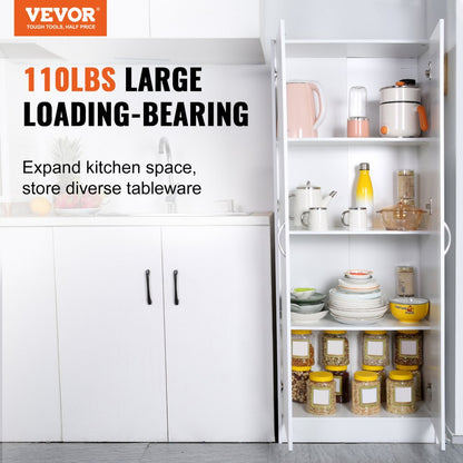 A02D.2056 - 60" Modern White Pantry Cabinet with Adjustable Shelves