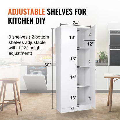 A02D.2056 - 60" Modern White Pantry Cabinet with Adjustable Shelves