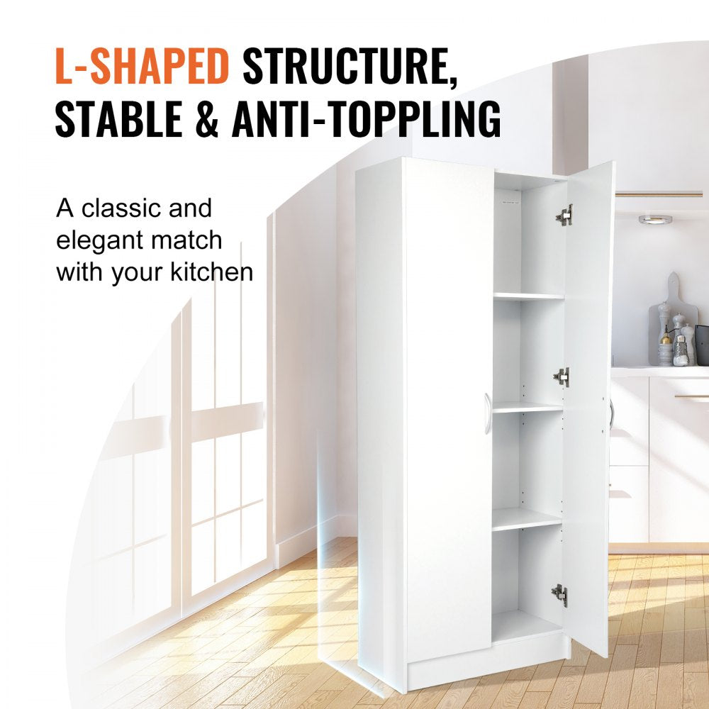 A02D.2056 - 60" Modern White Pantry Cabinet with Adjustable Shelves