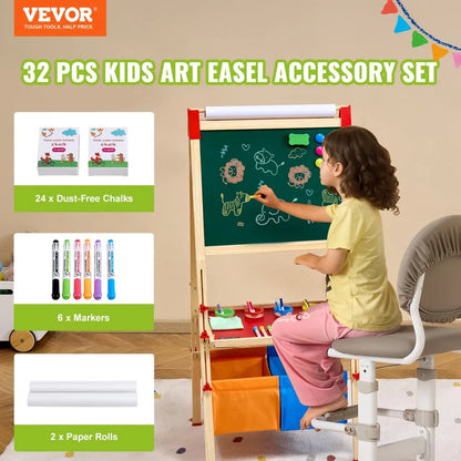 AC781011A - 32PC Kids' Creative Easel Set with Chalk, Markers & Paper Rolls