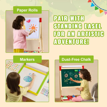 AC781011A - 32PC Kids' Creative Easel Set with Chalk, Markers & Paper Rolls