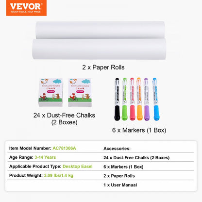 AC781306A - 32PC VEVOR Easel Set with Chalk, Markers & Paper Rolls