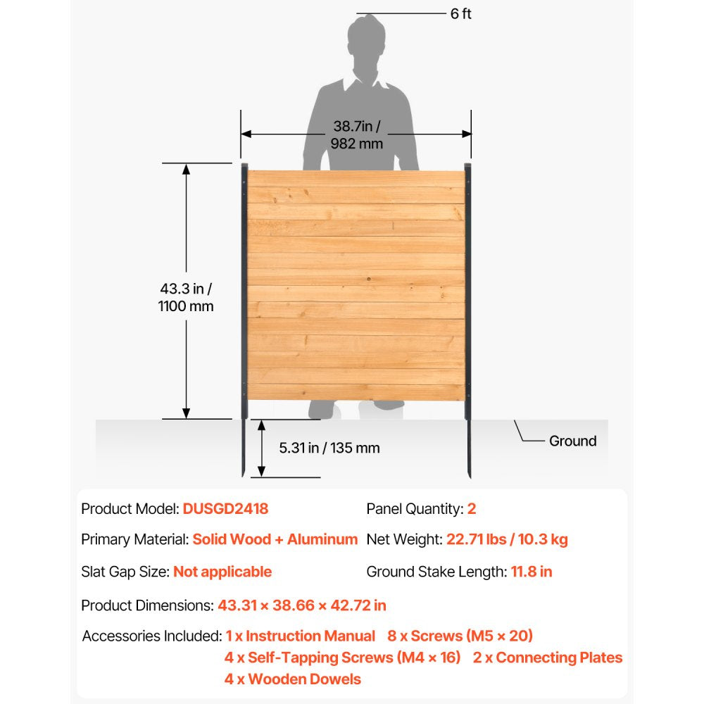 DUSGD2418 - Customizable 38" W x 42" L Wooden Privacy Fence for Outdoor Use