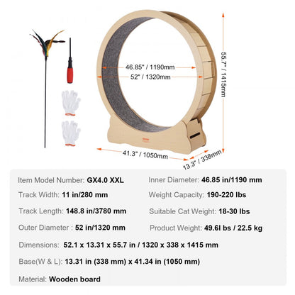 GX4.0 XXL - Durable 52" Wooden Cat Exercise Wheel with Stable Base