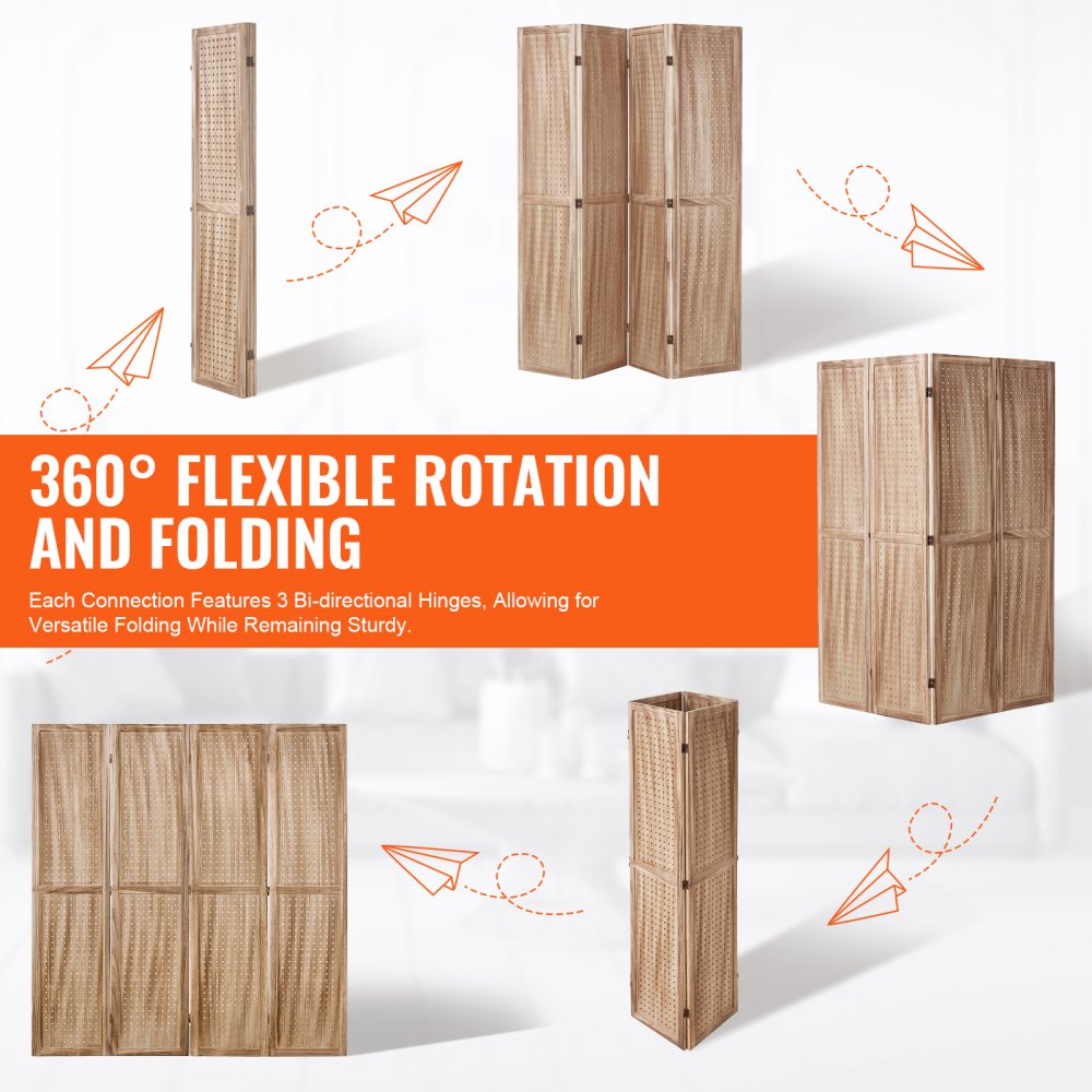 SS-005-4P-NA - 66.9" Paulownia Wood Room Divider with Pegboard Design