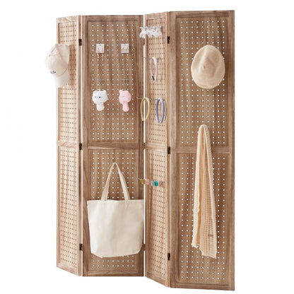SS-005-4P-NA - 66.9" Paulownia Wood Room Divider with Pegboard Design