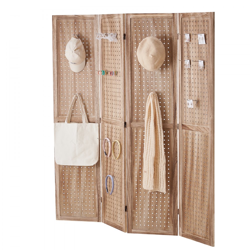 SS-005-4P-NA - 66.9" Paulownia Wood Room Divider with Pegboard Design