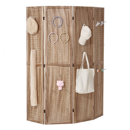 SS-005-4P-NA - 66.9" Paulownia Wood Room Divider with Pegboard Design