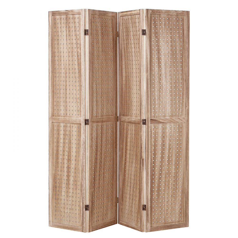 SS-005-4P-NA - 66.9" Paulownia Wood Room Divider with Pegboard Design