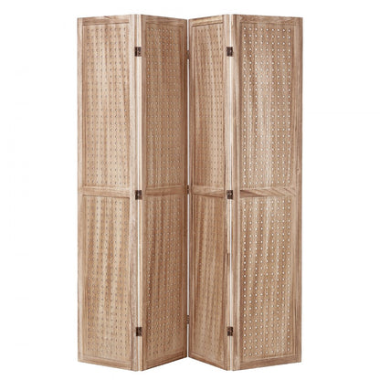 SS-005-4P-NA - 66.9" Paulownia Wood Room Divider with Pegboard Design