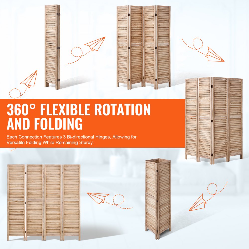 SS-004-4P-NA - 66.9 in Minimalist Wood Room Divider with 360° Panels