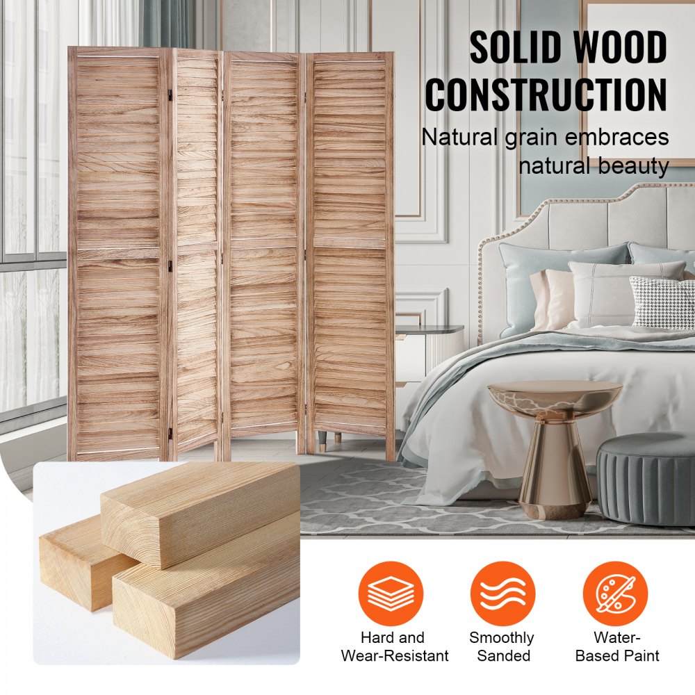SS-004-4P-NA - 66.9 in Minimalist Wood Room Divider with 360° Panels