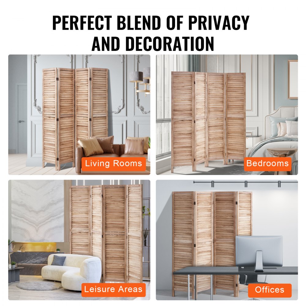 SS-004-4P-NA - 66.9 in Minimalist Wood Room Divider with 360° Panels