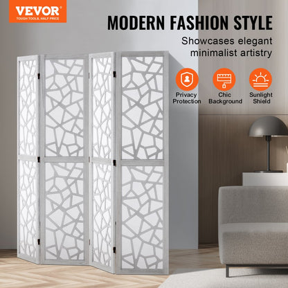 SS-006-4P-WH - 66.9" VEVOR Folding Wood Room Divider with 360° Movement