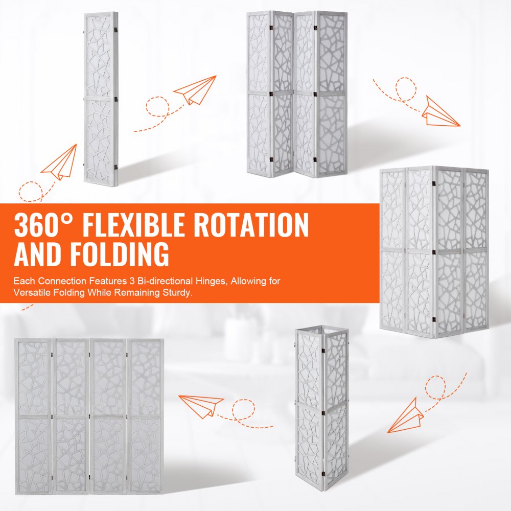 SS-006-4P-WH - 66.9" VEVOR Folding Wood Room Divider with 360° Movement