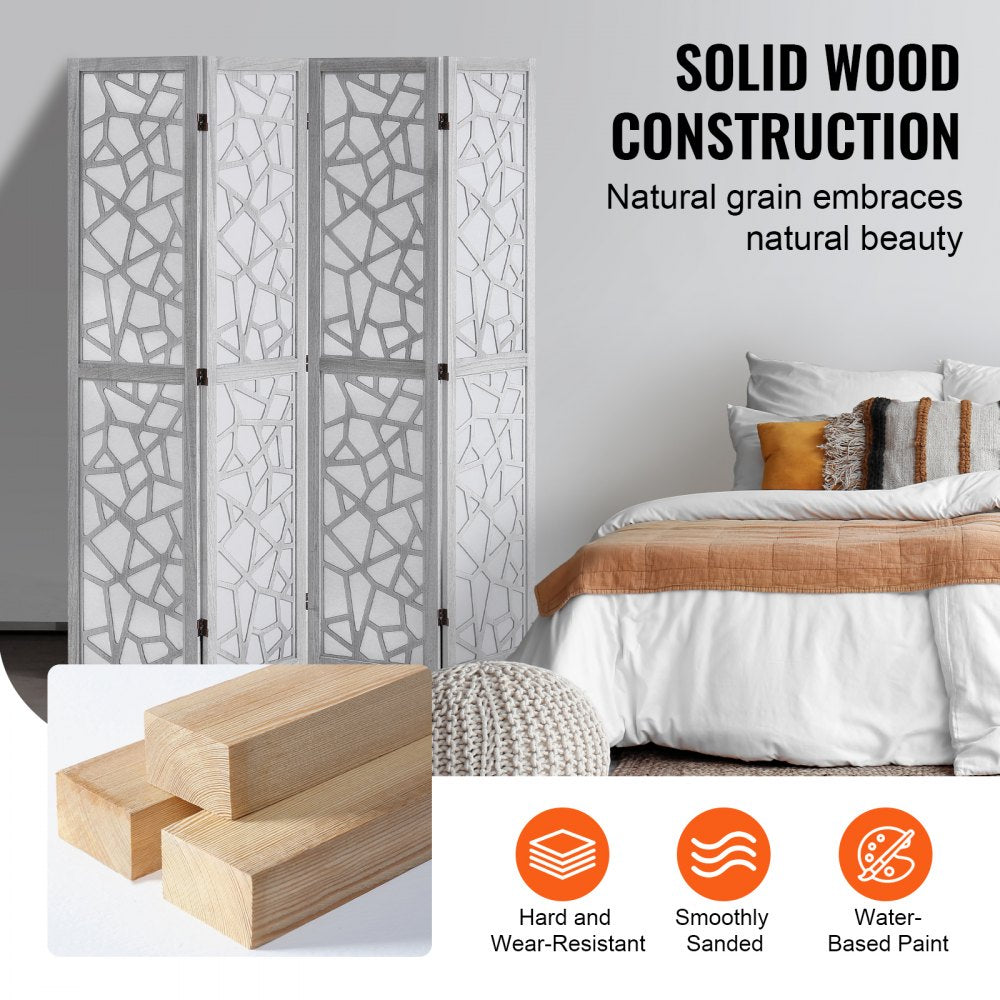 SS-006-4P-WH - 66.9" VEVOR Folding Wood Room Divider with 360° Movement