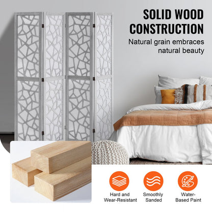 SS-006-4P-WH - 66.9" VEVOR Folding Wood Room Divider with 360° Movement