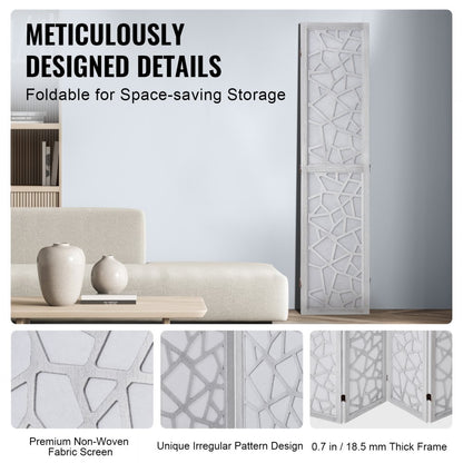 SS-006-4P-WH - 66.9" VEVOR Folding Wood Room Divider with 360° Movement