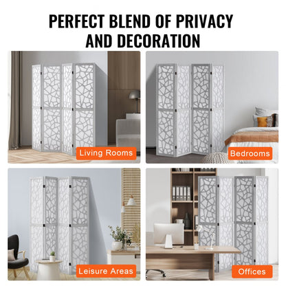 SS-006-4P-WH - 66.9" VEVOR Folding Wood Room Divider with 360° Movement