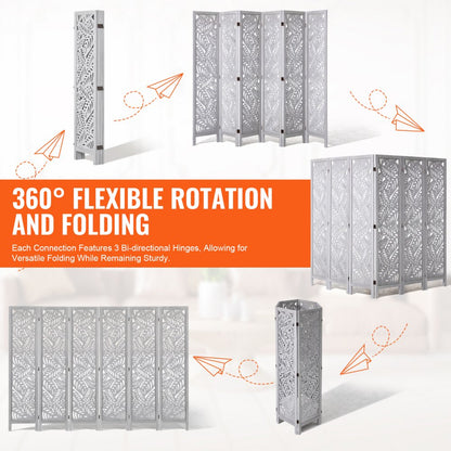SS-007-6P-WH - 66.9" VEVOR 6-Panel Wood Folding Room Divider