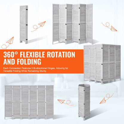 SS-004-6P-WH - 95" Rustic White Wood Room Divider with Six Panels