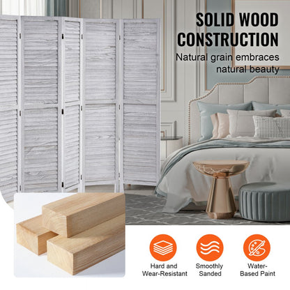 SS-004-6P-WH - 95" Rustic White Wood Room Divider with Six Panels