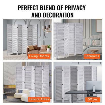 SS-004-6P-WH - 95" Rustic White Wood Room Divider with Six Panels
